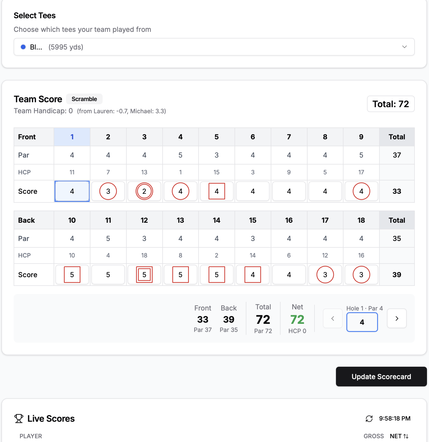 VTee Golf League and Tournament Management - Live Scoring and Leaderboards